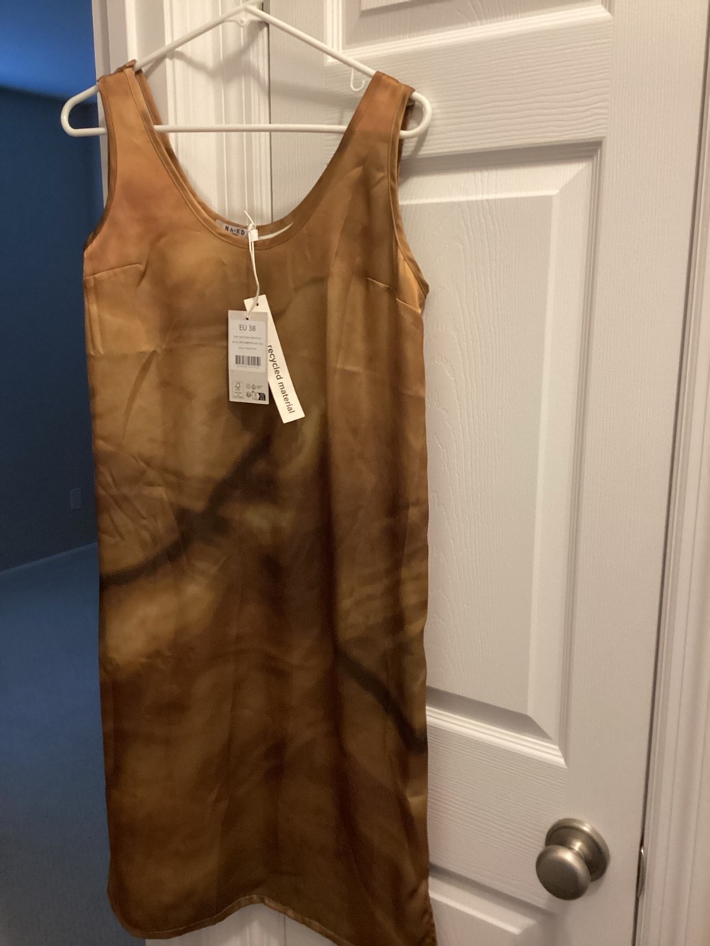 Satin Midi Slip Dress in Warm Brown by NA-KD